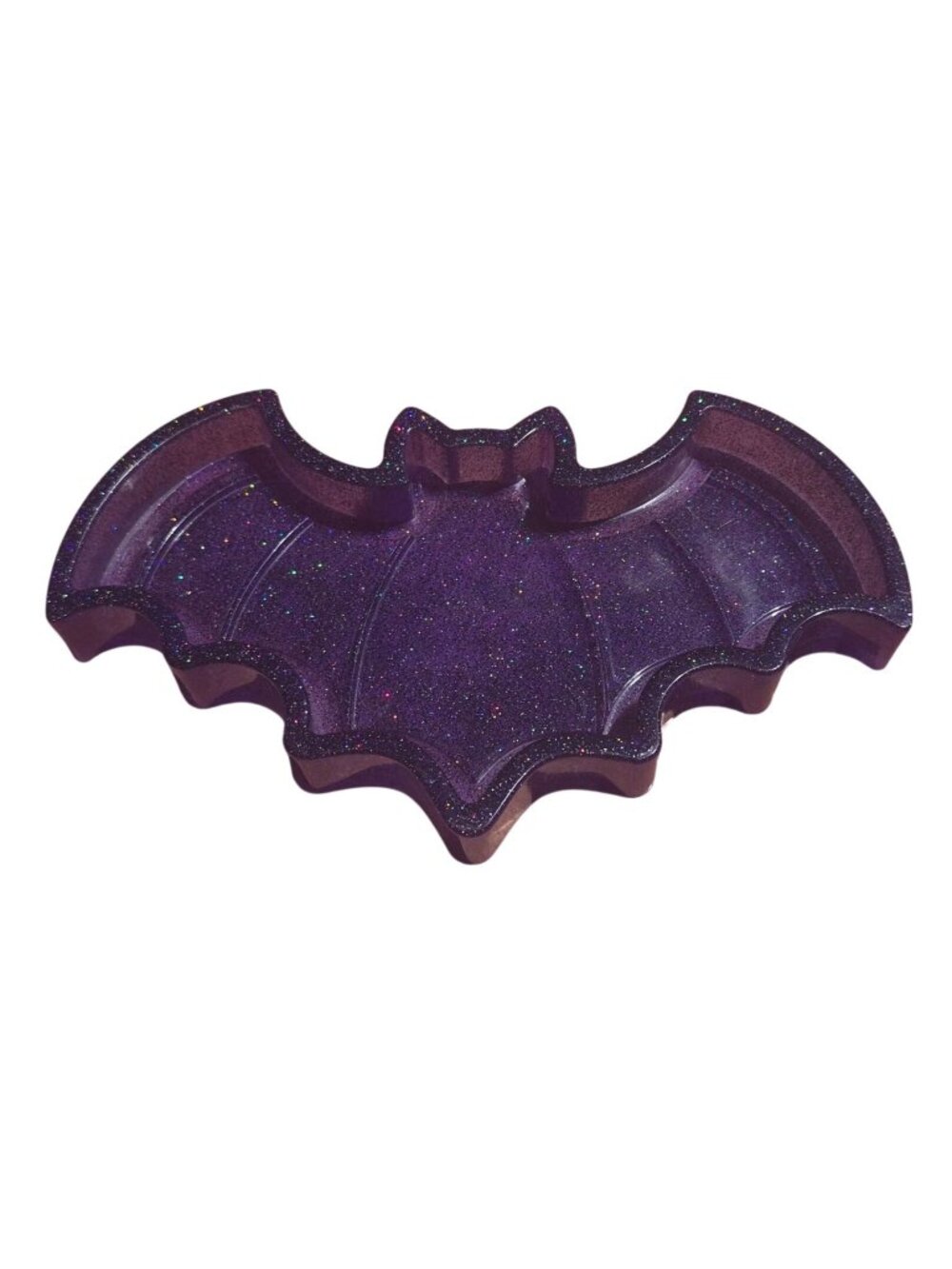 Handmade Purple Glitter Bat-Shaped Resin Tray Jewelry Trinkets Decor Gift